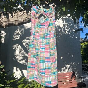 Petersyn Athena Madras Plaid Midi Halter Dress | Cotton | Large